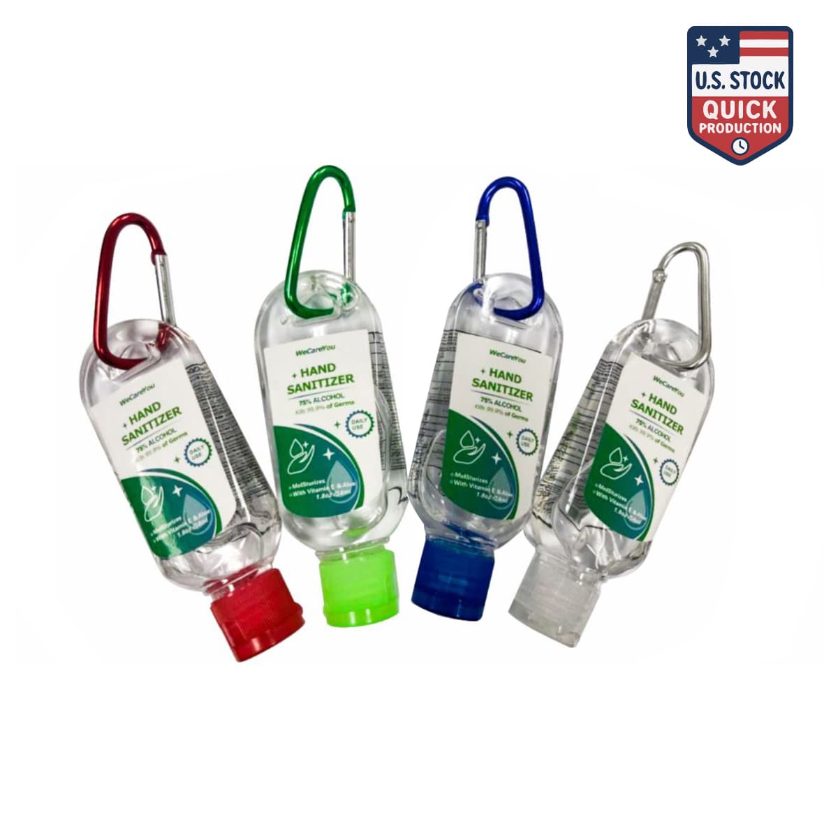 54ml (1.8oz) Antibacterial Hand Sanitizer Gel with Color-Matched Carabiner & Custom Label
