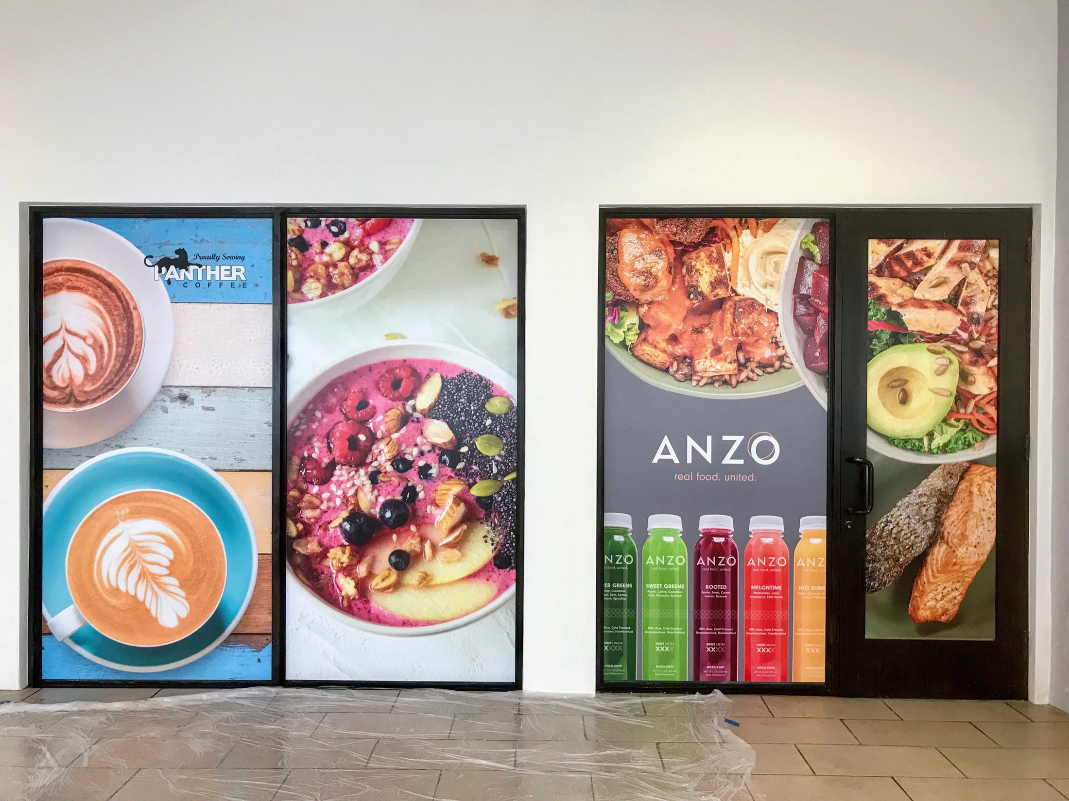 Full-color window and door graphics for a Mediterranean kitchen for ANZO Mediterranean Kitchen