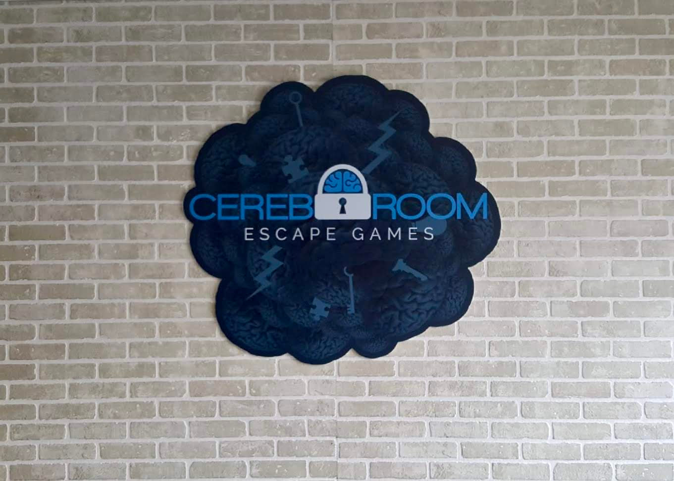 Dimensional wall sign for an escape-game venue for Cerebro Room Escape Games