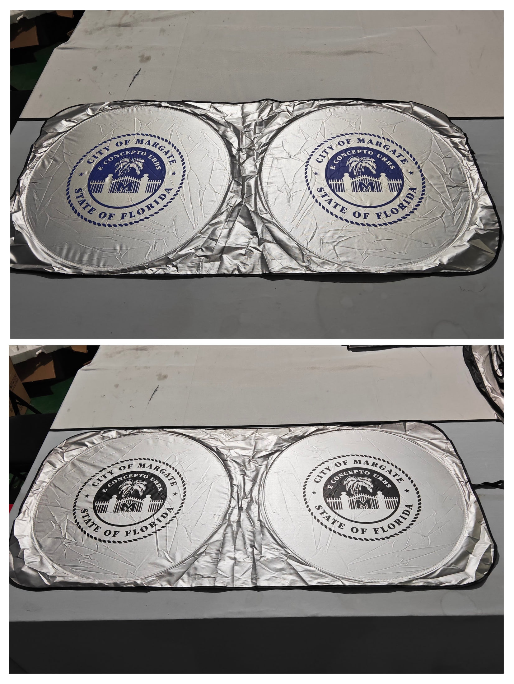 City-seal windshield sunshades for a municipal program for City of Margate, Margate, FL