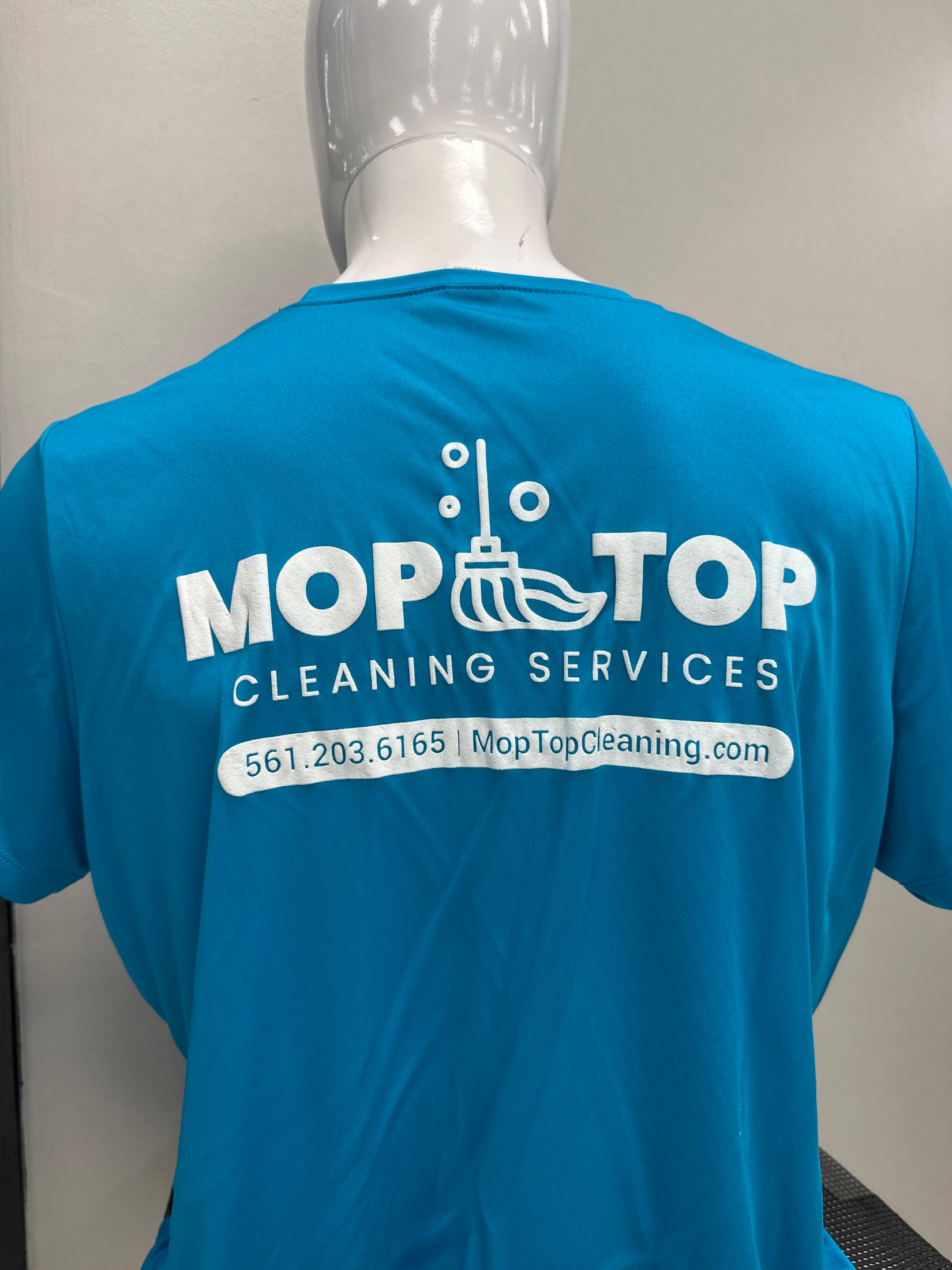Branded crew shirts for a cleaning company for Mop Top Cleaning Services, South Florida