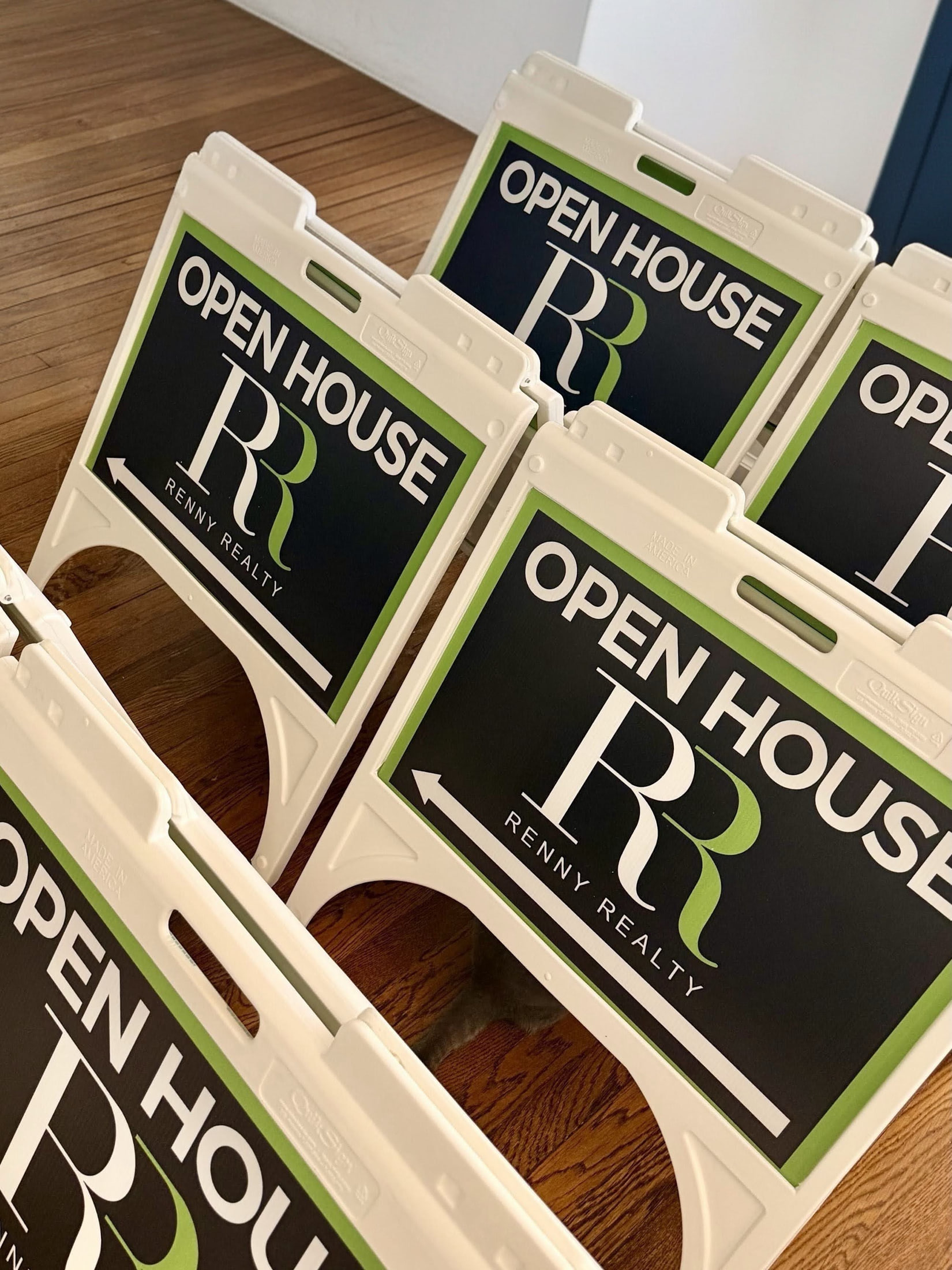Open-house A-frame signs for a realty group for Renny Realty
